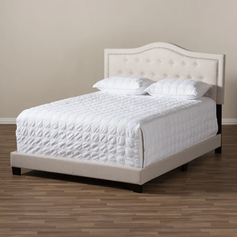 Mary Beige Button Tufted King Bed Frame