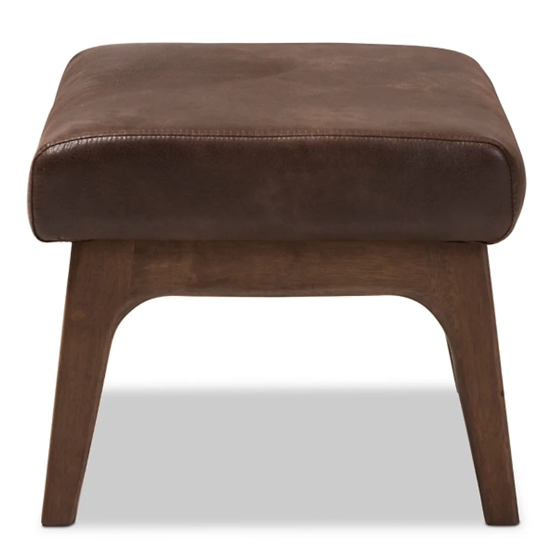 Dark Walnut Faux Leather Ottoman