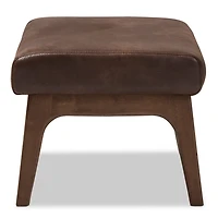 Dark Walnut Faux Leather Ottoman