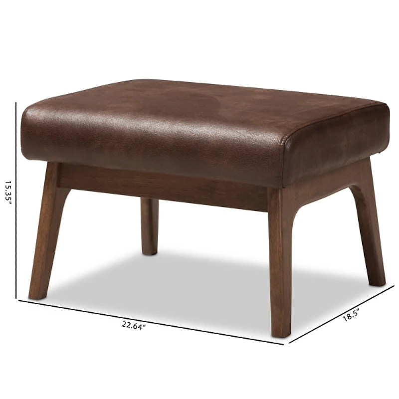 Dark Walnut Faux Leather Ottoman