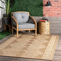 Raina Brown Tribal Zig Zag Outdoor Rug, 5x8