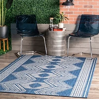 Raina Blue Tribal Zig Zag Outdoor Rug
