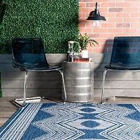 Raina Blue Tribal Zig Zag Outdoor Rug
