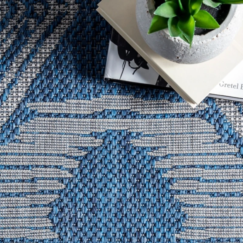Raina Blue Tribal Zig Zag Outdoor Rug