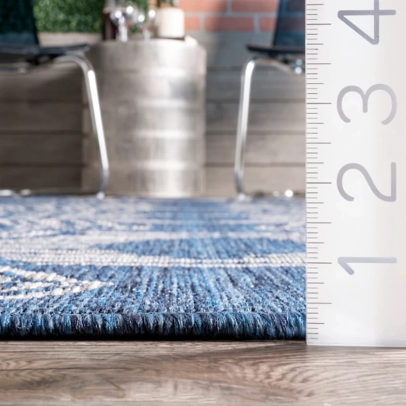 Raina Blue Tribal Zig Zag Outdoor Rug