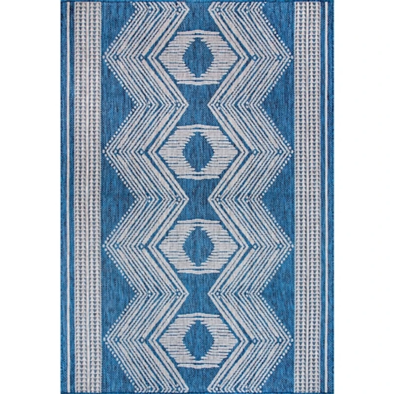 Raina Blue Tribal Zig Zag Outdoor Rug