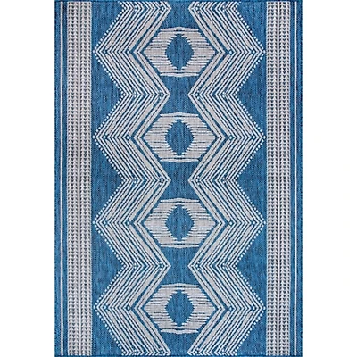 Raina Blue Tribal Zig Zag Outdoor Rug