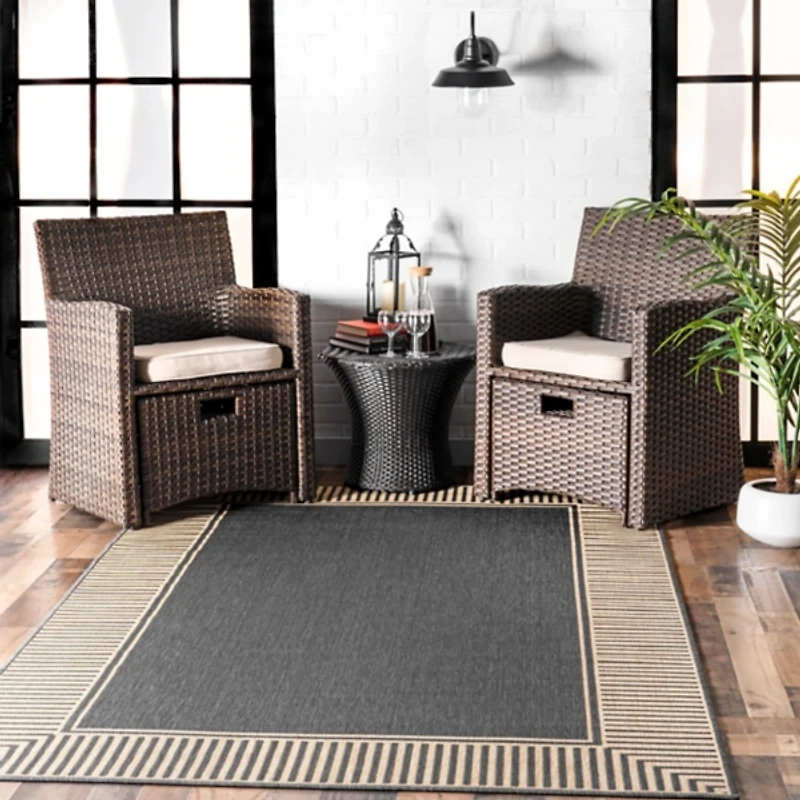 Asia Stripe Border Outdoor Rug