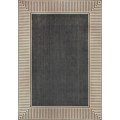 Asia Gray Stripe Border Outdoor Rug
