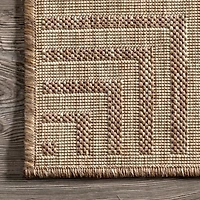 Asia Brown Stripe Border Outdoor Rug