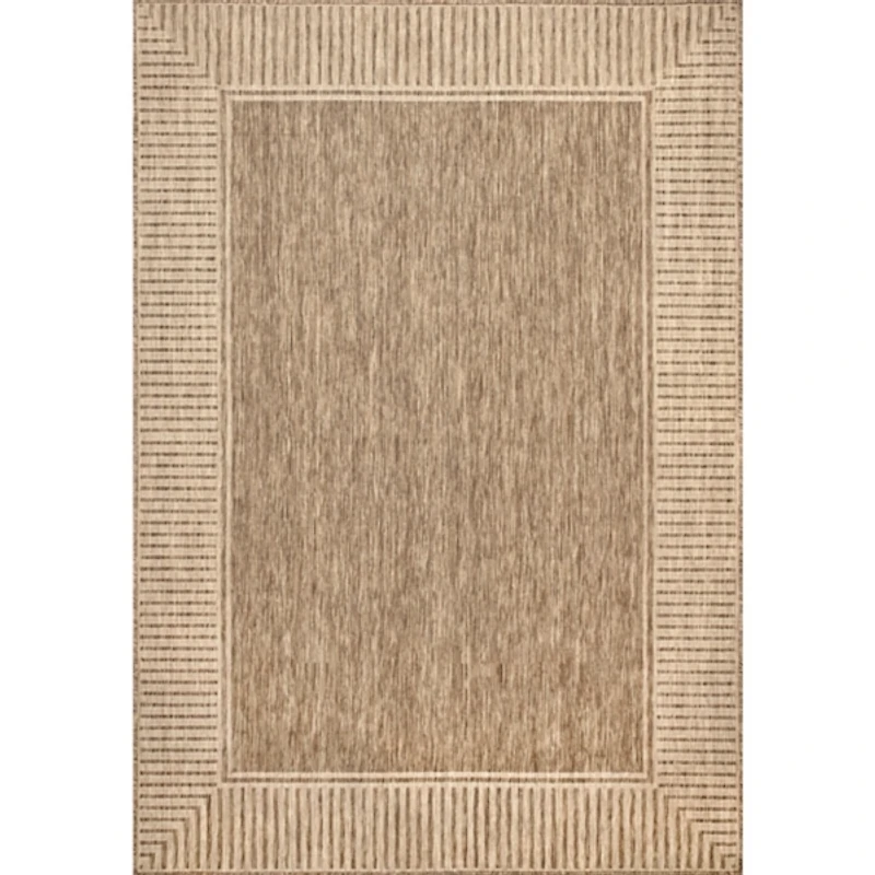 Asia Brown Stripe Border Outdoor Rug
