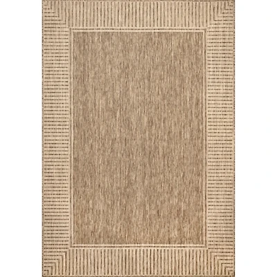 Asia Brown Stripe Border Outdoor Rug