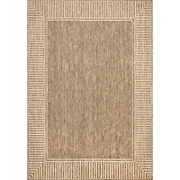 Asia Brown Stripe Border Outdoor Rug