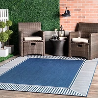 Asia Blue Stripe Border Outdoor Rug