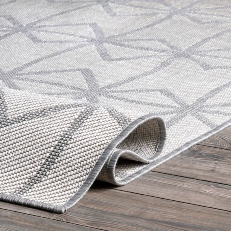 Sanford Light Gray Geometric Outdoor Rug, 5x8