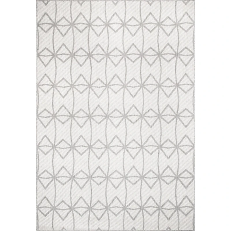 Sanford Light Gray Geometric Outdoor Rug, 5x8