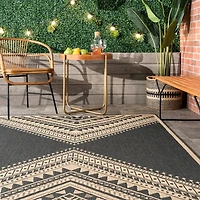 Landy Dark Gray Aztec Outdoor Rug, 8x10
