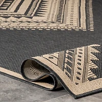 Landy Dark Gray Aztec Outdoor Rug, 8x10