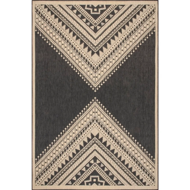 Landy Dark Gray Aztec Outdoor Rug, 8x10