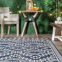 Cammie Blue Moroccan Tribal Outdoor Rug, 5x8