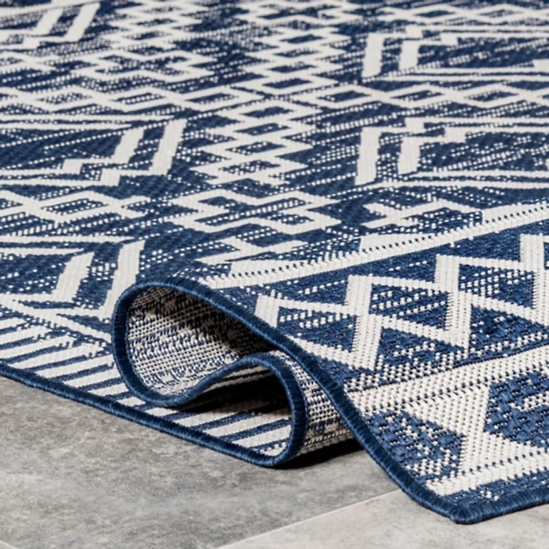 Cammie Blue Moroccan Tribal Outdoor Rug, 5x8