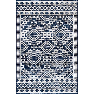Cammie Blue Moroccan Tribal Outdoor Rug, 5x8