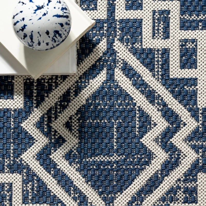 Cammie Blue Moroccan Tribal Outdoor Rug, 8x10