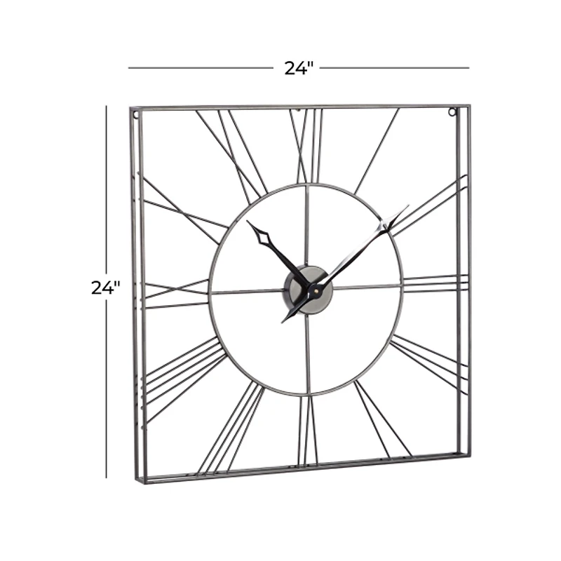 Black Minimal Square Open Face Clock