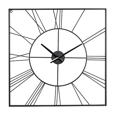 Black Minimal Square Open Face Clock