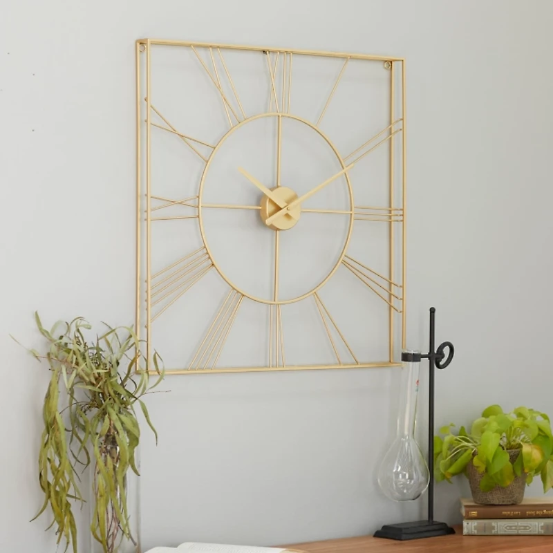 Gold Minimal Square Open Face Clock