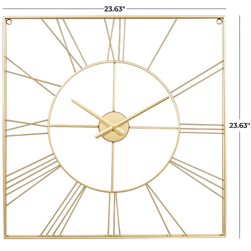 Gold Minimal Square Open Face Clock