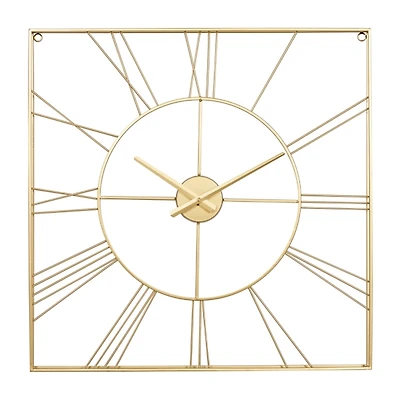 Gold Minimal Square Open Face Clock