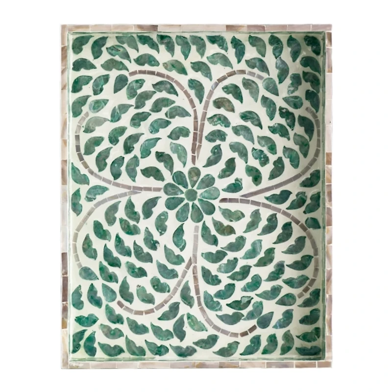 Ivory and Clover Mosaic Capiz Shell Tray, 15 in.