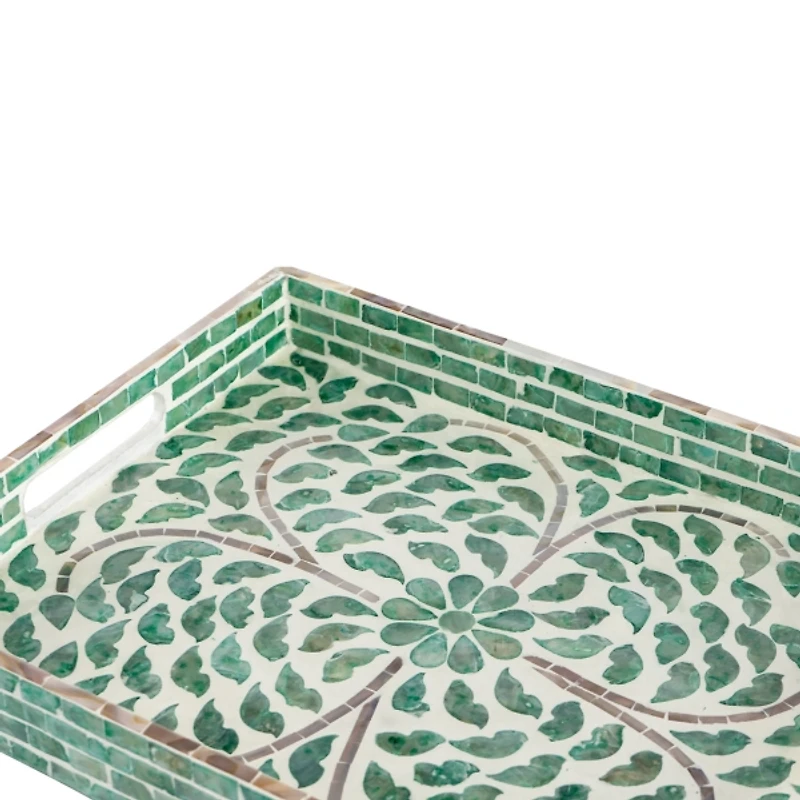 Ivory and Clover Mosaic Capiz Shell Tray, 15 in.