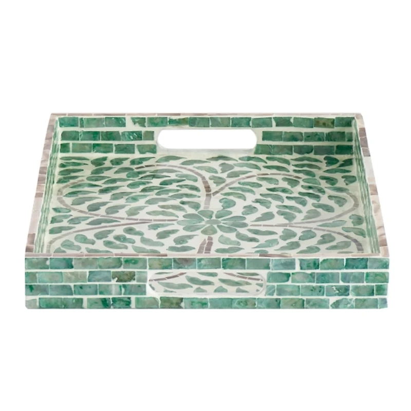 Ivory and Clover Mosaic Capiz Shell Tray, 15 in.