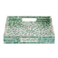 Ivory and Clover Mosaic Capiz Shell Tray, 15 in.
