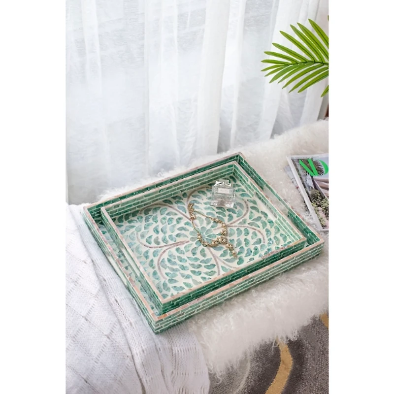 Ivory and Clover Mosaic Capiz Shell Tray, 15 in.