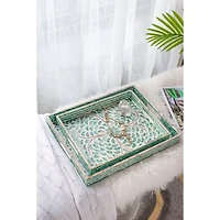 Ivory and Clover Mosaic Capiz Shell Tray, 15 in.