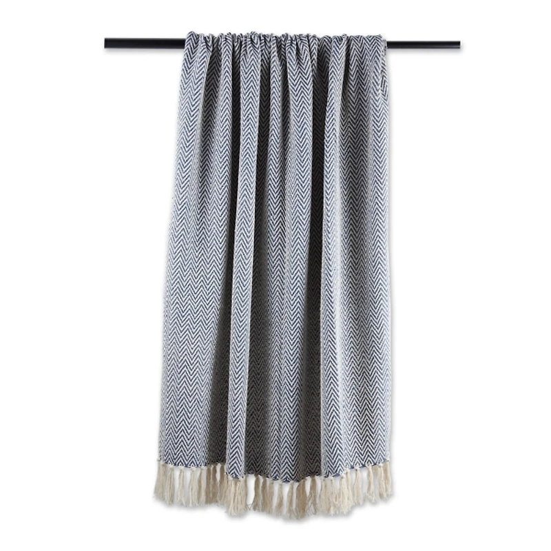 French Blue Chevron Fringe Throw