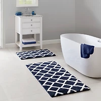 Blue Geometric Pattern Reversible Bath Mat, 60 in.