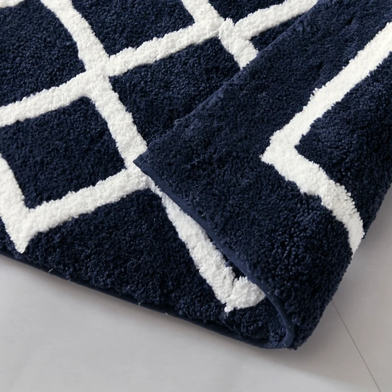 Blue Geometric Pattern Reversible Bath Mat, 60 in.