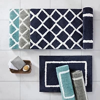 Blue Geometric Pattern Reversible Bath Mat, 60 in.