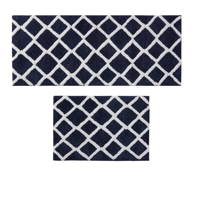 Blue Geometric Pattern Reversible Bath Mat, 60 in.