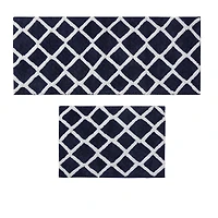 Blue Geometric Pattern Reversible Bath Mat, 60 in.