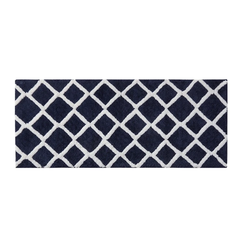 Blue Geometric Pattern Reversible Bath Mat, 60 in.
