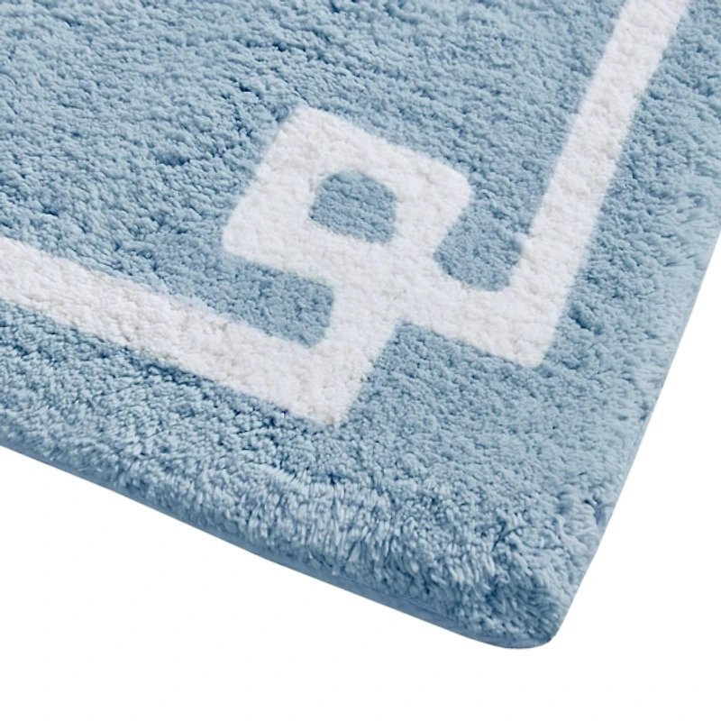 Blue Simple Trim Cotton Tufted Bath Mat, 72 in.