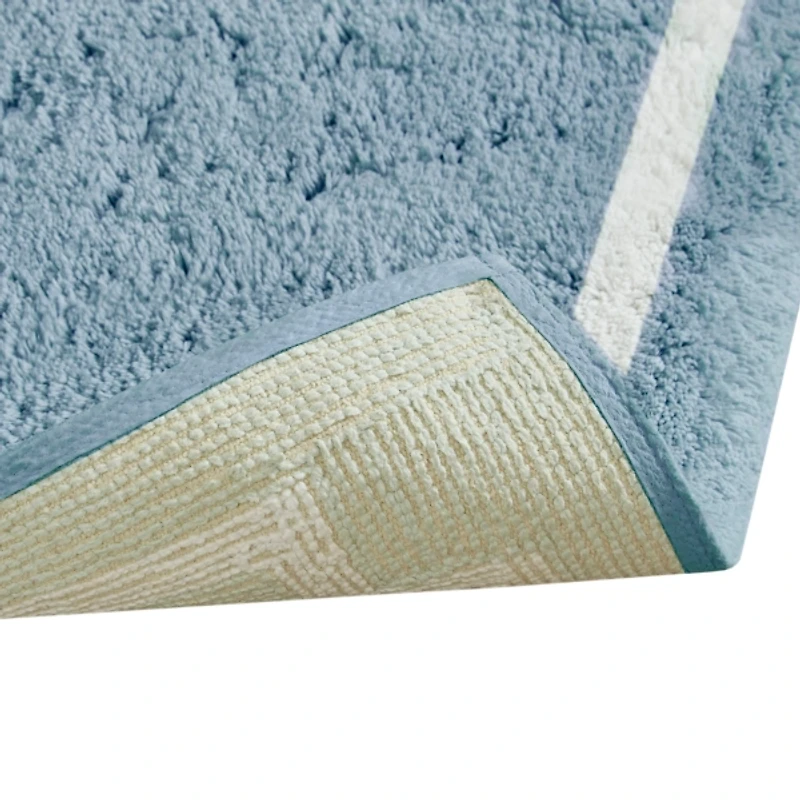 Blue Simple Trim Cotton Tufted Bath Mat, 72 in.