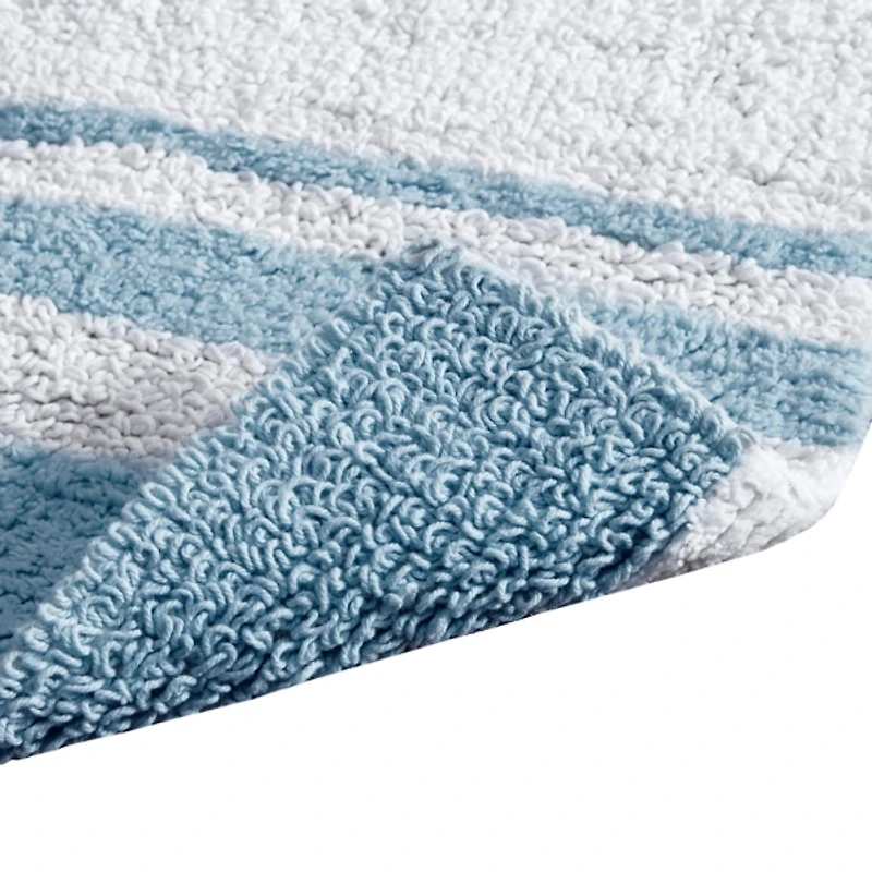 Blue Reversible Stripe Trim Bath Mat, 72 in.