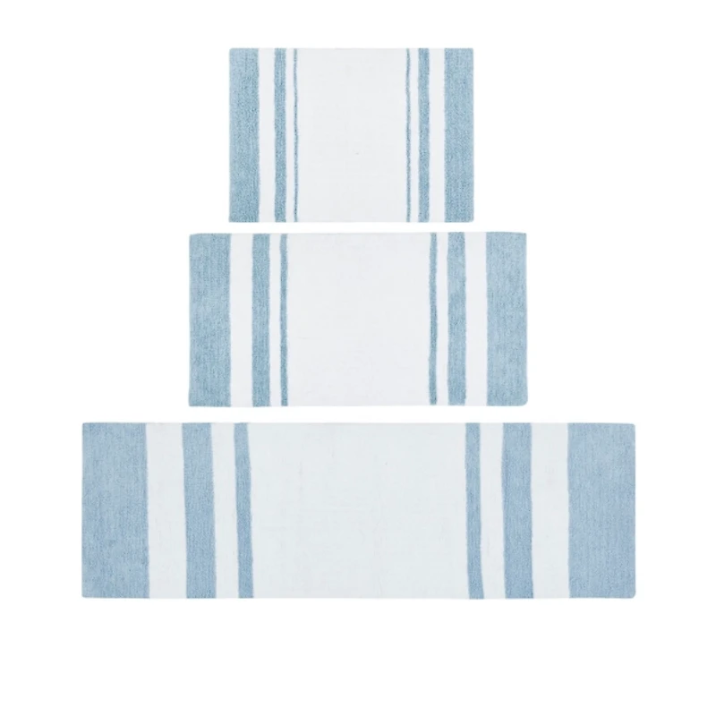 Blue Reversible Stripe Trim Bath Mat, 72 in.