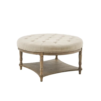 Martha Stewart Round Cream Ottoman with Shelf